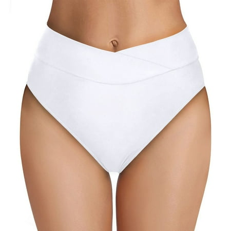 B91xZ Bikini Bottoms for Women High Waisted Bikini Bottoms High Cut Swim Bottom Full Coverage Swimsuit Bottom Sports White XL