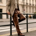 thumbnail image 6 of Men's British Style Velvet Suit Pants, Straight Leg Retro Dress Trousers with Expandable Elastic Waist and Pockets, Business Casual Office Pants for Daily Wear Bronze XL, 6 of 8