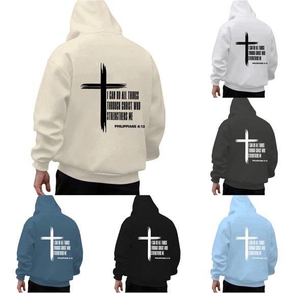 XIAOCHA Mens Cross Print Hoodie Relaxed Fit Fall Daily Long Sleeve Hoodies