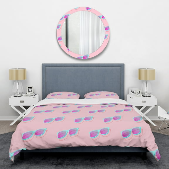 Designart 'Pink Abstract Retro Pattern I' Mid-Century Modern Duvet Cover Set