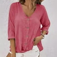 thumbnail image 2 of ABATAB 3/4 Sleeve Tops for Women Cotton Linen Summer V Neck Plain T Shirts Casual Cute Button down Loose Dressy Tunic Blouses, 2 of 6