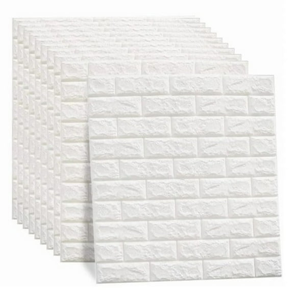 10Pcs 3D Brick Wallpaper in White, Faux Foam Brick Wall Panels Peel and Stick, Waterproof for Bedroom, Living Room, and Laundry Decor