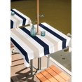 thumbnail image 6 of Outdoor Tablecloth with Umbrella Hole, Beige Navy Blue Striped Spillproof Waterproof Outdoor Table Cover, Farmhouse Stripe Art Patio Tablecloths for Party/Garden/Picnic, Square 60"x60", 6 of 9