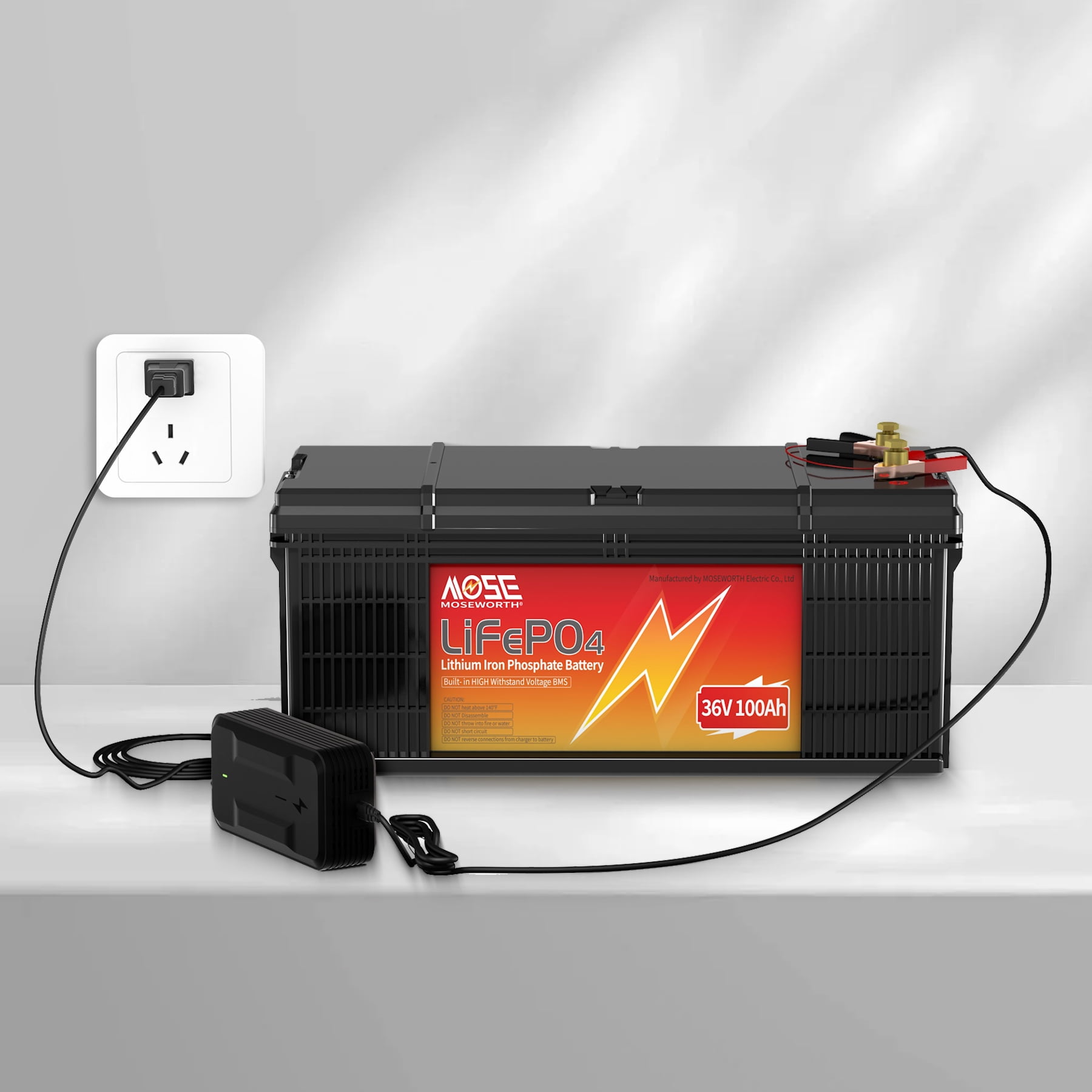 36V 100Ah LiFePO4 Battery,200A BMS,MOSEWORTH for Golf Carts,RV,Marine,Trolling Motor,Solar,Camping,Boat,15000+Deep Cycles Battery with a Charger