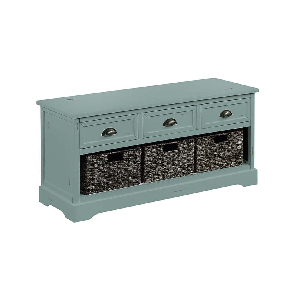 Lowestbest Home Collection Storage Cabinet, Solid Wood Storage Bench with 3 Drawers and 3 Woven Baskets Lowestbest Home Collection Storage Cabinet, Solid Wood Storage Bench with 3 Drawers and 3 Woven Baskets
