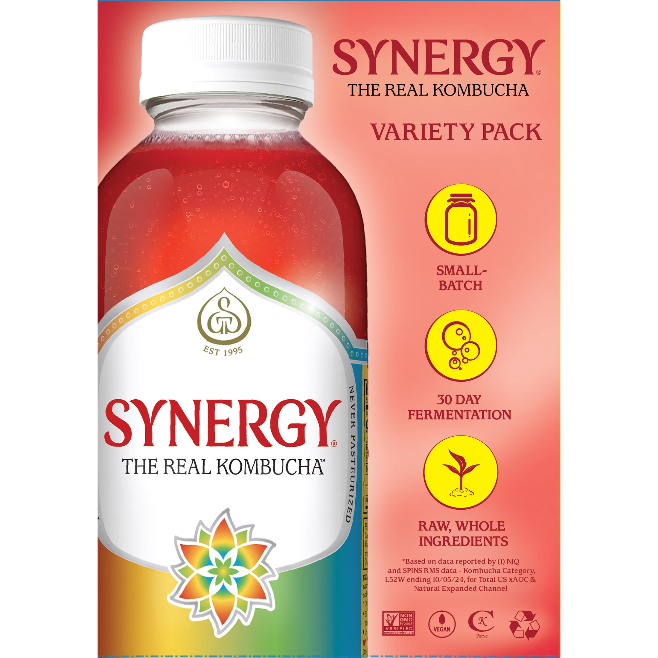 GT's Synergy Mixed Pack Raw Kombucha 6 - 16 fl oz Glass Bottles