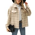 thumbnail image 4 of ZZkhGO Women's Long Sleeve Lapel Hoodless Jacket Plaid Button Cardigan Coat Top with Pocket Fall Casual Thickened Turndown Woollen Coat, 4 of 7