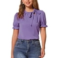thumbnail image 1 of INSPIRAR CHIC Blusas de Verano para Mujeres de Color Sólido con Lazo en el Cuello y Mangas Cortas para Usar en el Trabajo Violeta S, 1 of 6
