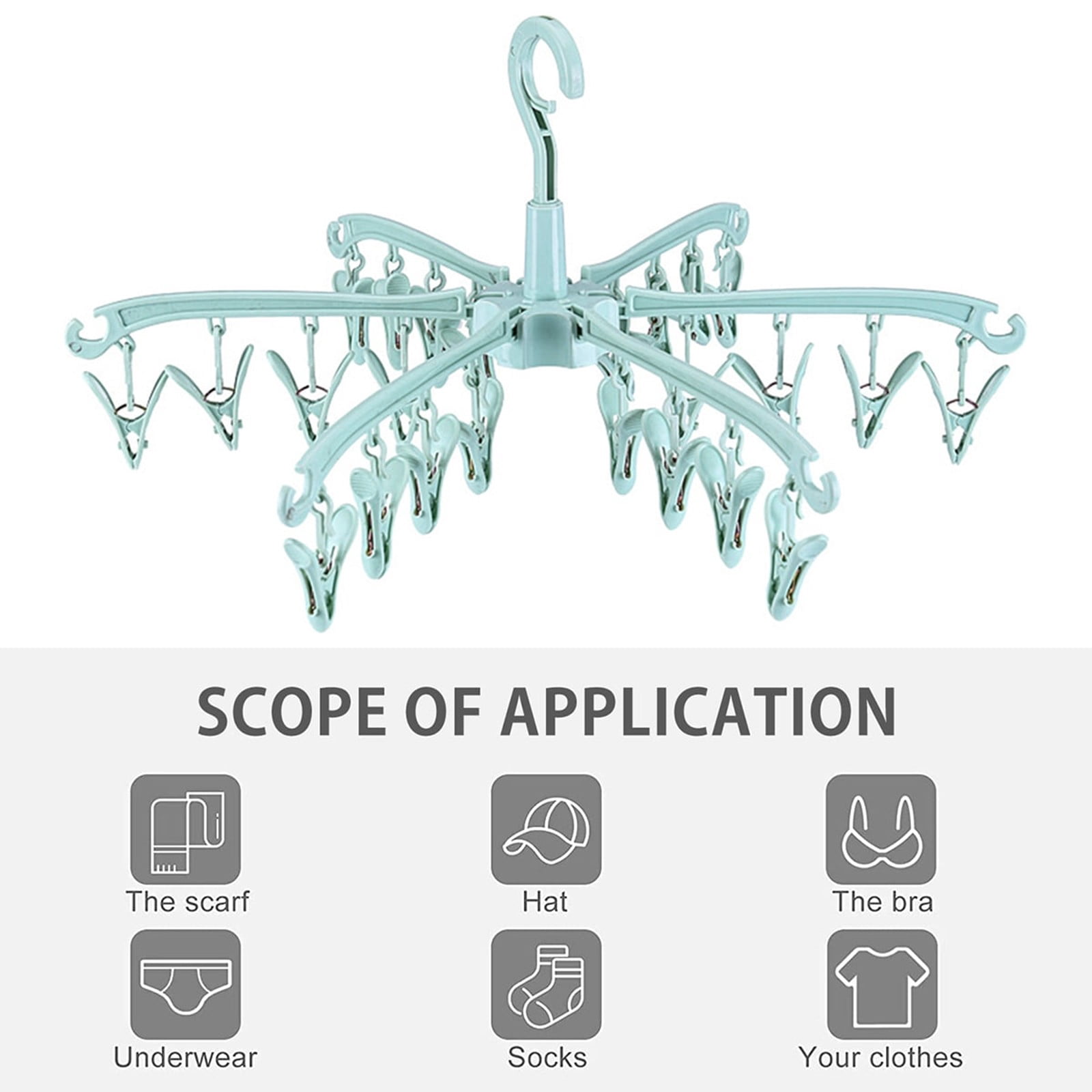 Foldable Drying Rack with 24 Clips for Drying Socks Lingerie Clothes, Heavy Duty Hanging Drying Rack, Drying Towels Rotatable Sock Drying Rack, 1 Pcs, 3.35x9.45"
