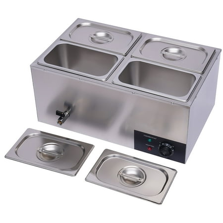 

Stainless Steel 16L Buffet Food Warmer 4-Pan &Lids 30-85℃