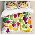 thumbnail image 1 of Fruits and Vegetables Duvet Cover Set Queen Size, Basic Composition of Various Organic Items in a Circular Layout, Decorative 3 Piece Bedding Set with 2 Pillow Shams, Multicolor, by Ambesonne, 1 of 3