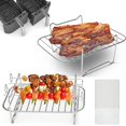 thumbnail image 2 of Stainless Steel Air Fryer Accessories with BBQ Sticks and BBQ Paper Non-stick Air Fryer Rack Multipurpose Double Layer Dehydrator Rack Metal Holder for Dual Basket Air Fryers and Ovens, 2 of 10