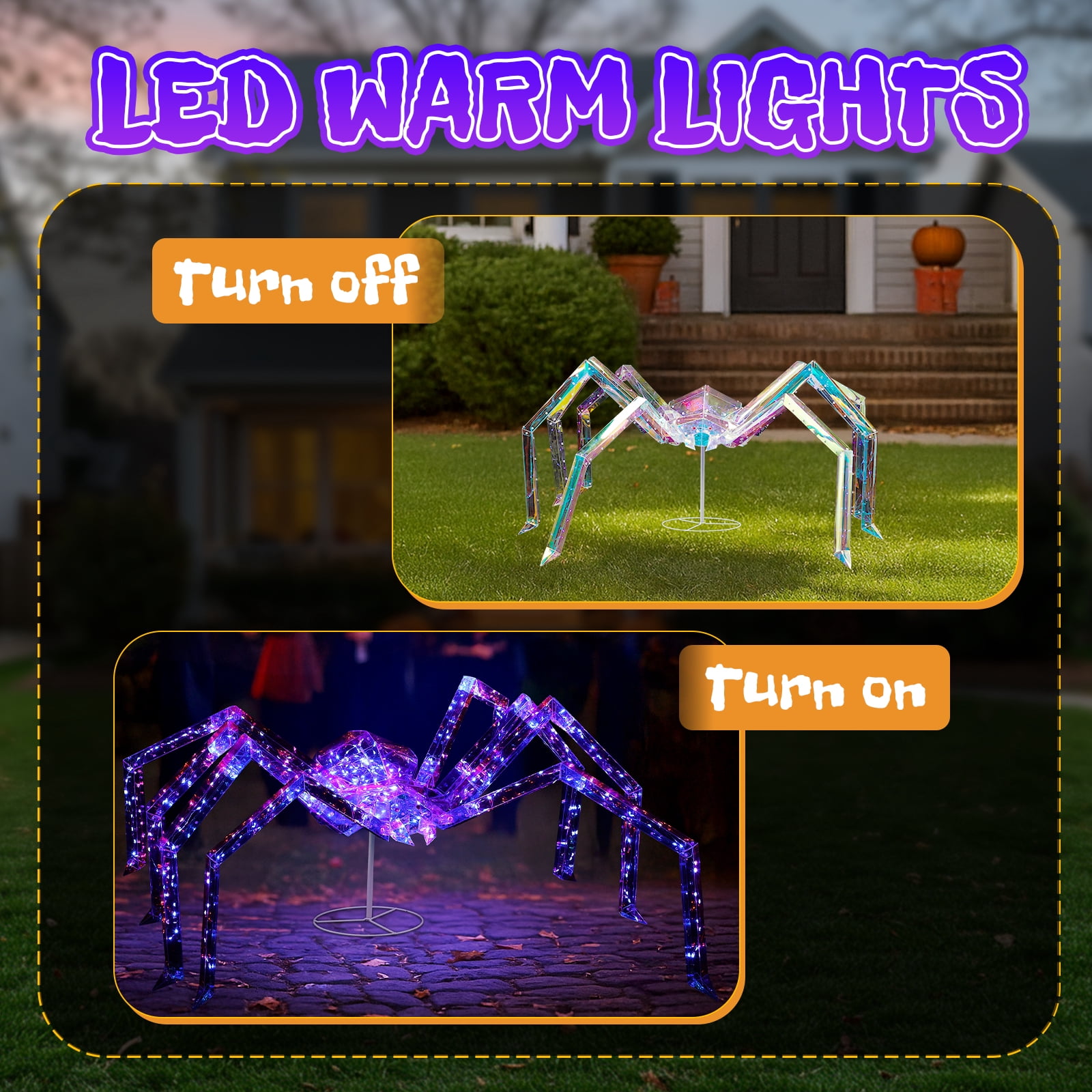3FT Halloween Decorations Light Up Spider, Outdoor Halloween Decor Lighted Iridescent Spider, Weather Proof Pre-lit Spider with 340 LED Lights, for Front Yard Porch Gardens Lawns Party
