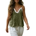 thumbnail image 6 of Hueook Linen Tank Tops Woman Plus Size Flowy Fashion Lace V-Neck Sleeveless Spaghetti Strap Cami Bandage Top Camisoles Army Green L, 6 of 9