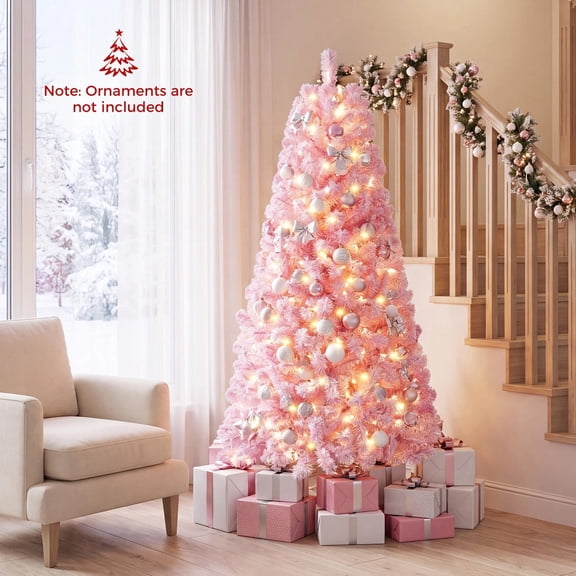 Exdeerjoy 6 FT Flocked Fir Christmas Tree w/570 Full Branch Tips 220 Warm White LED Lights