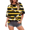 thumbnail image 2 of YVNAURA Womens 3D Printed Yellow Black Striped Tee Short Sleeve Round Neck Loose Oversized T Shirt Summer Festival Casual Top Vibrannt Cotton, Orange,M, 2 of 4