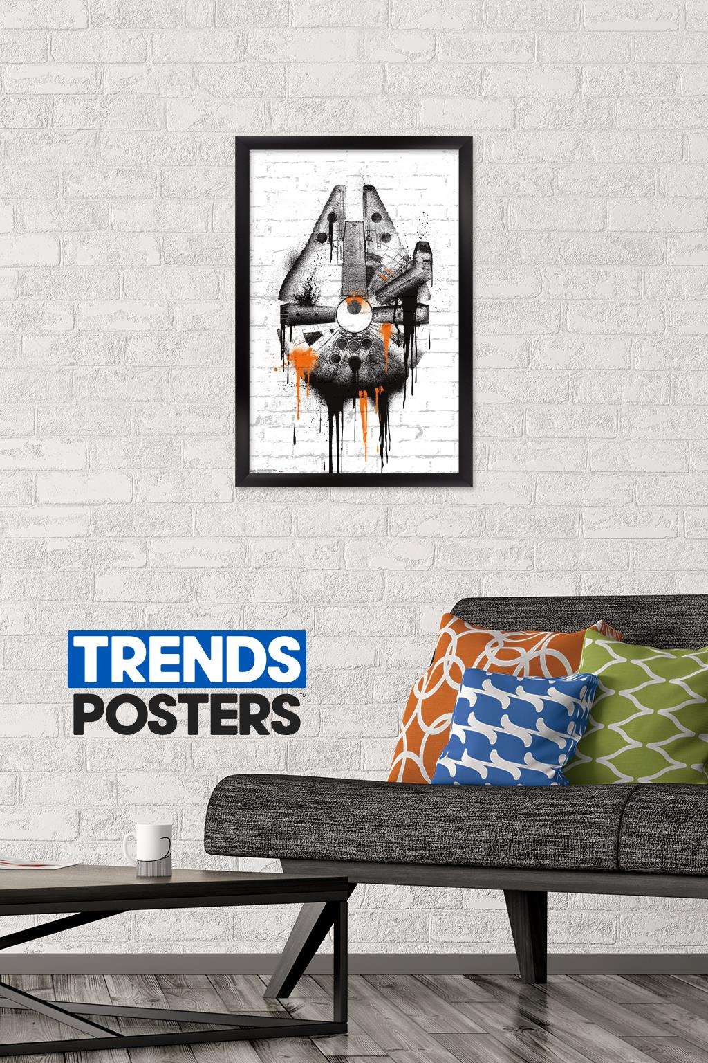 Star Wars: Saga - Falcon Black And Orange Wall Poster, 14.725" x 22.375", Framed
