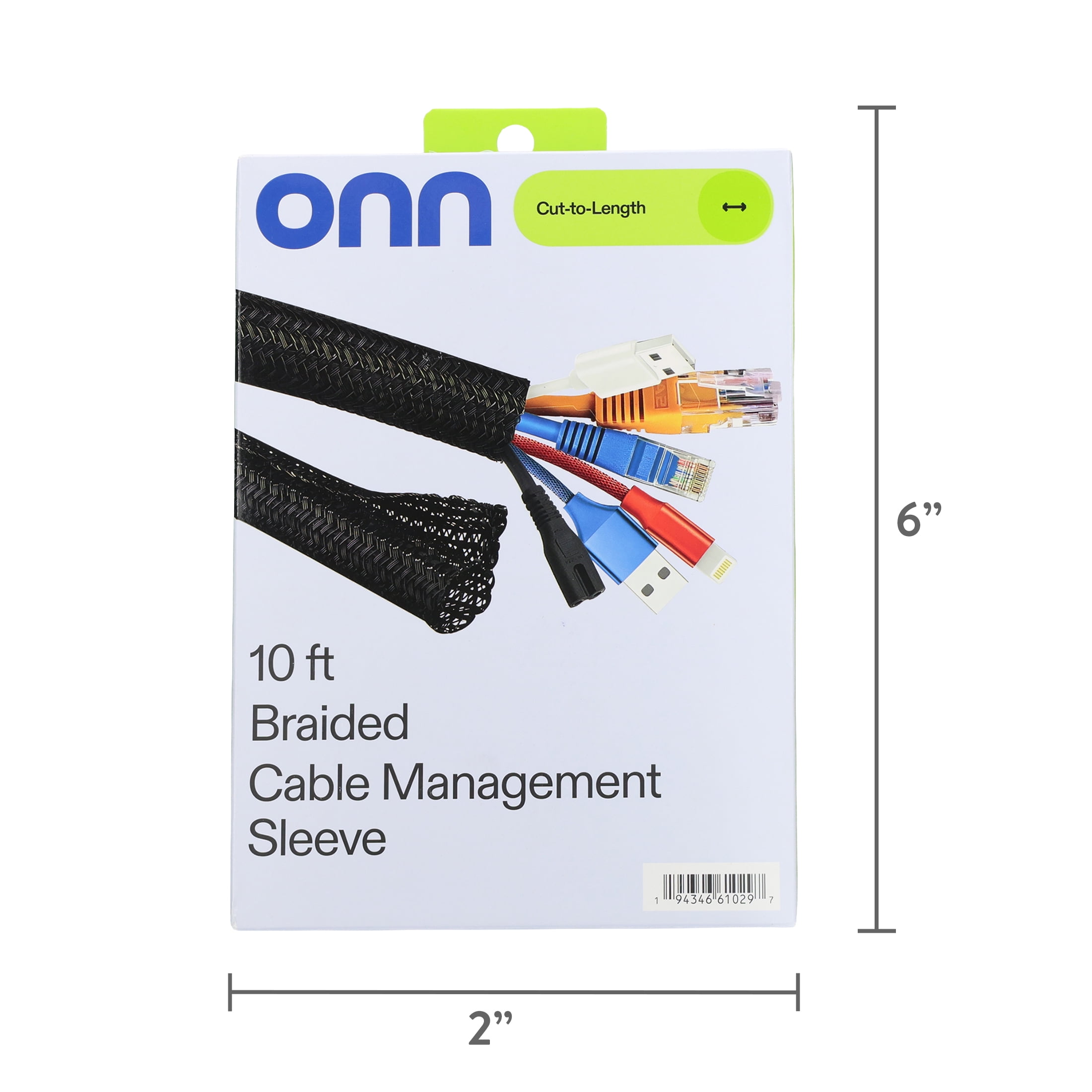 onn 10' Braided Cable Management Sleeve, Black