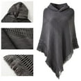 thumbnail image 4 of StylesILove Women Knitted Hooded Poncho Crochet Pattern Pullover Cardigan Soft Wrap (Grey), 4 of 4