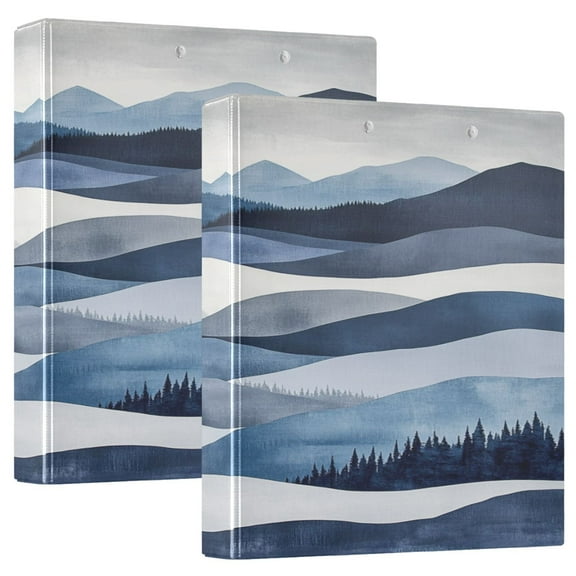 Sketched Mountains 12.4x10.6in PVC Round Ring Binder, D-Ring 3-Hole, Metal Clip, 200 Sheets
