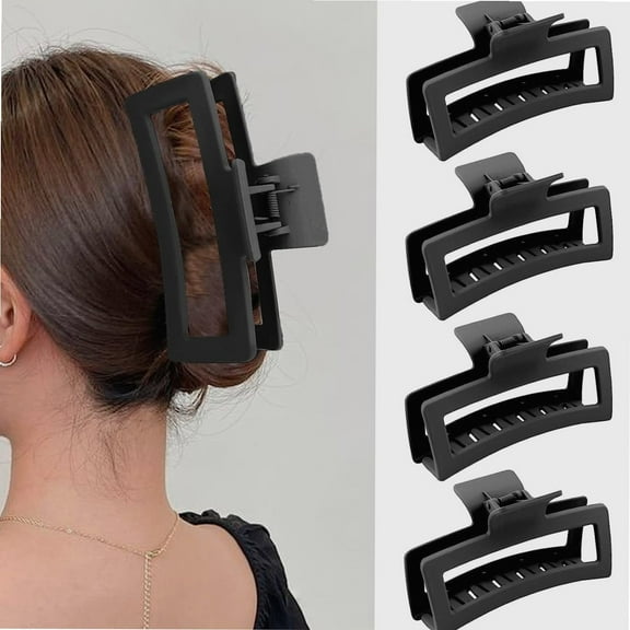 5 Inche Black Extra Large Claw Clips for Thick Hair and Long Hair, 4 Pack Xl Jumbo Claw clips, Oversized Matte Non-slip Rectangle Hair Clips for Women, Big Strong Hold Jaw Clip