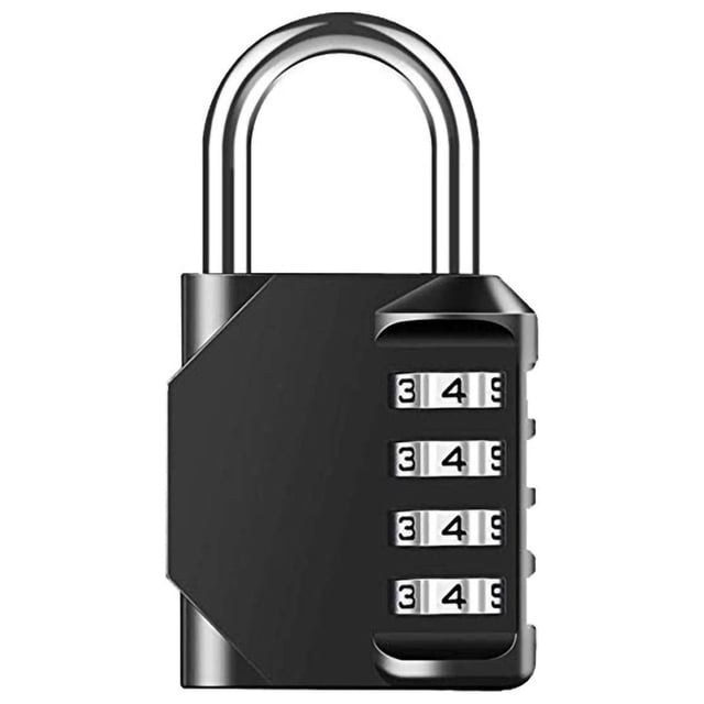 4 Dial Mechanical Combination Padlock Keyless Security Anti Theft Zinc Alloy Universal for Cabinet Tool Box Black