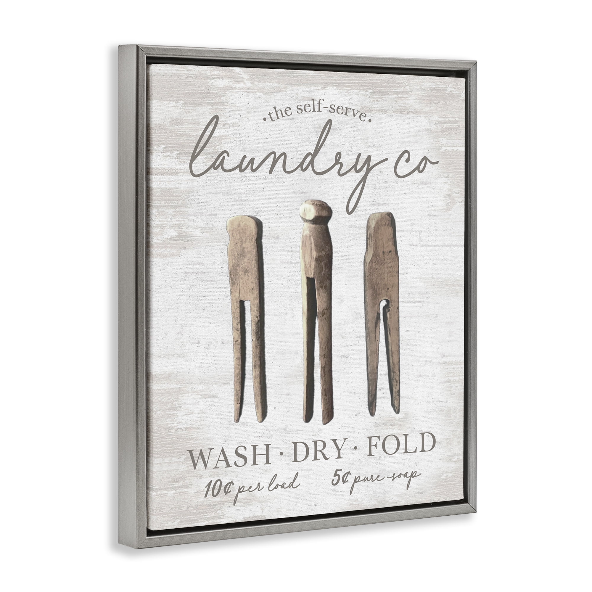 Stupell Industries Distressed Laundry Co Typography Painting Gray Floater Framed Art Print Wall Art, 25 x 31