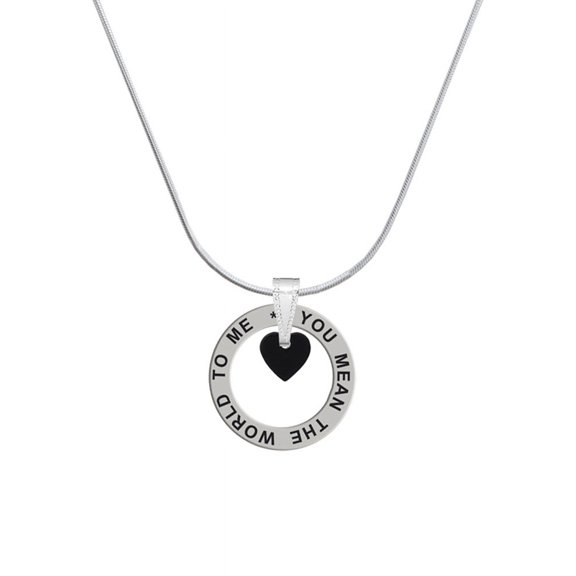 Delight Jewelry Acrylic 5/16" Black Heart Silver-tone You Mean the World to Me Ring Necklace, 18"