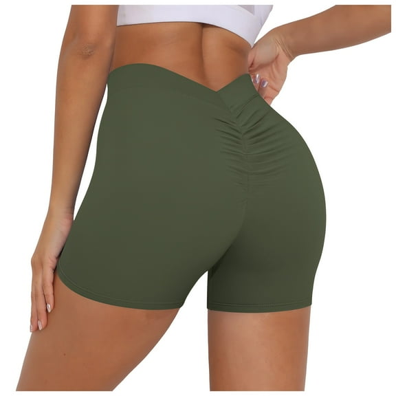 Women's Stretchy Casual Summer Shorts Grinding V Waist Fold Pure Color Peach Yoga Sports Pants Loose High Waisted Short S-XL