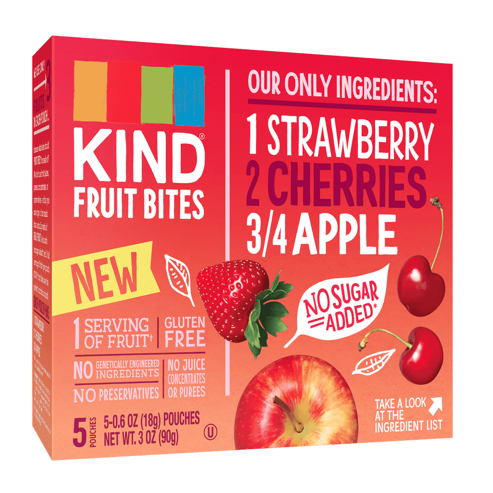KIND Fruit Bites, Strawberry Cherry Apple Fruit Bites, 5 Count, Gluten