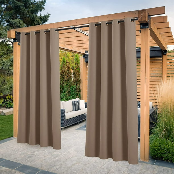 Cortina para pérgola - Cortinas térmicas opacas Aislantes Bloque de luz antifrío Decoración exterior para jardín / hogar, An. 132 x Al. 274 cm, Gris topo, Juego de 2 LingWen 8390605752483