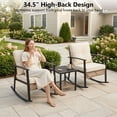 thumbnail image 3 of Decksplore 3-Piece Metal and Rattan Outdoor Bistro Set with Rocking Chairs, Thick Cushions and 2-Tier Side Table, Beige, 3 of 10