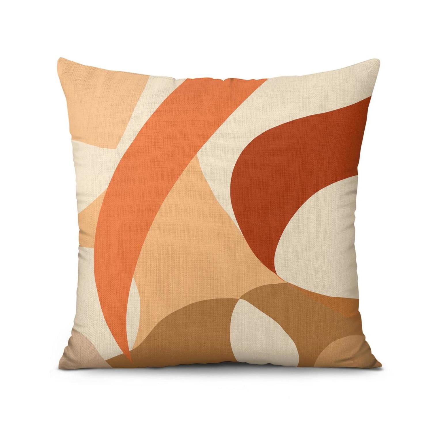 Abstract Boho Orange Mordern Decor Throw Pillow Covers 18"x18", Set Of 4, Linen Study Sofa Cushion Cover Indoor Living Room Home Decor