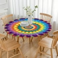 thumbnail image 3 of Colorful Rainbow Tie Dye Spiral Pattern Round Fitted Tablecloth with Elastic Edge,Dining Table Cover Waterproof,Outdoor Round Tablecloth for Camping,Dining,Indoor and Outdoor, 3 of 7