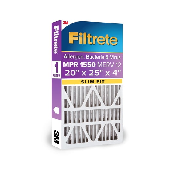 Filtrete 20x25x4 HVAC Furnace Air Filter, MPR 1550 MERV 12, Ultra Allergen Reduction, 1 Filter