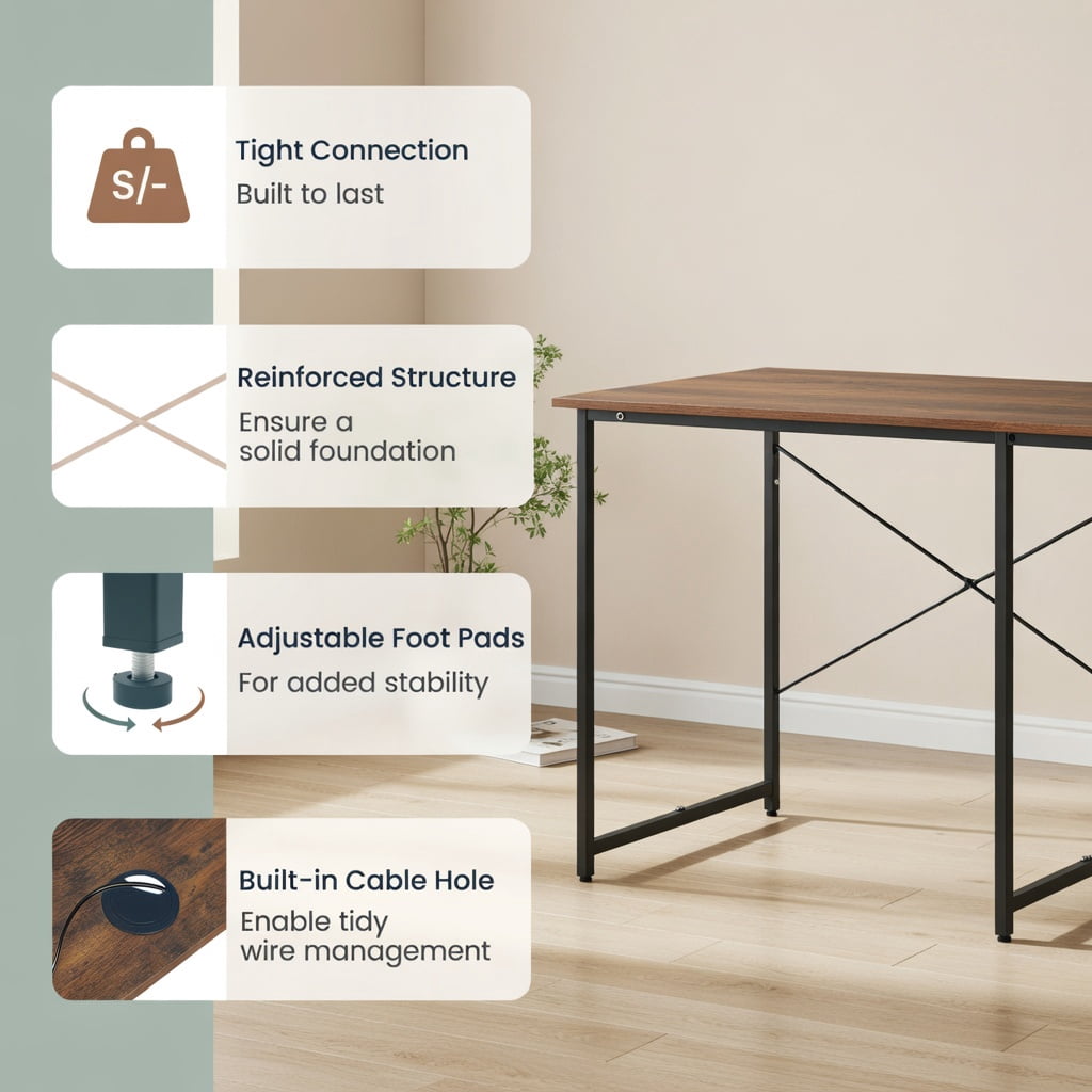 Demi Bonn 95" 2-Person L-Shaped Long Reversible Computer Desk with Monitor Stand, Small Home Office Desk Study Writing Table, Rustic Brown