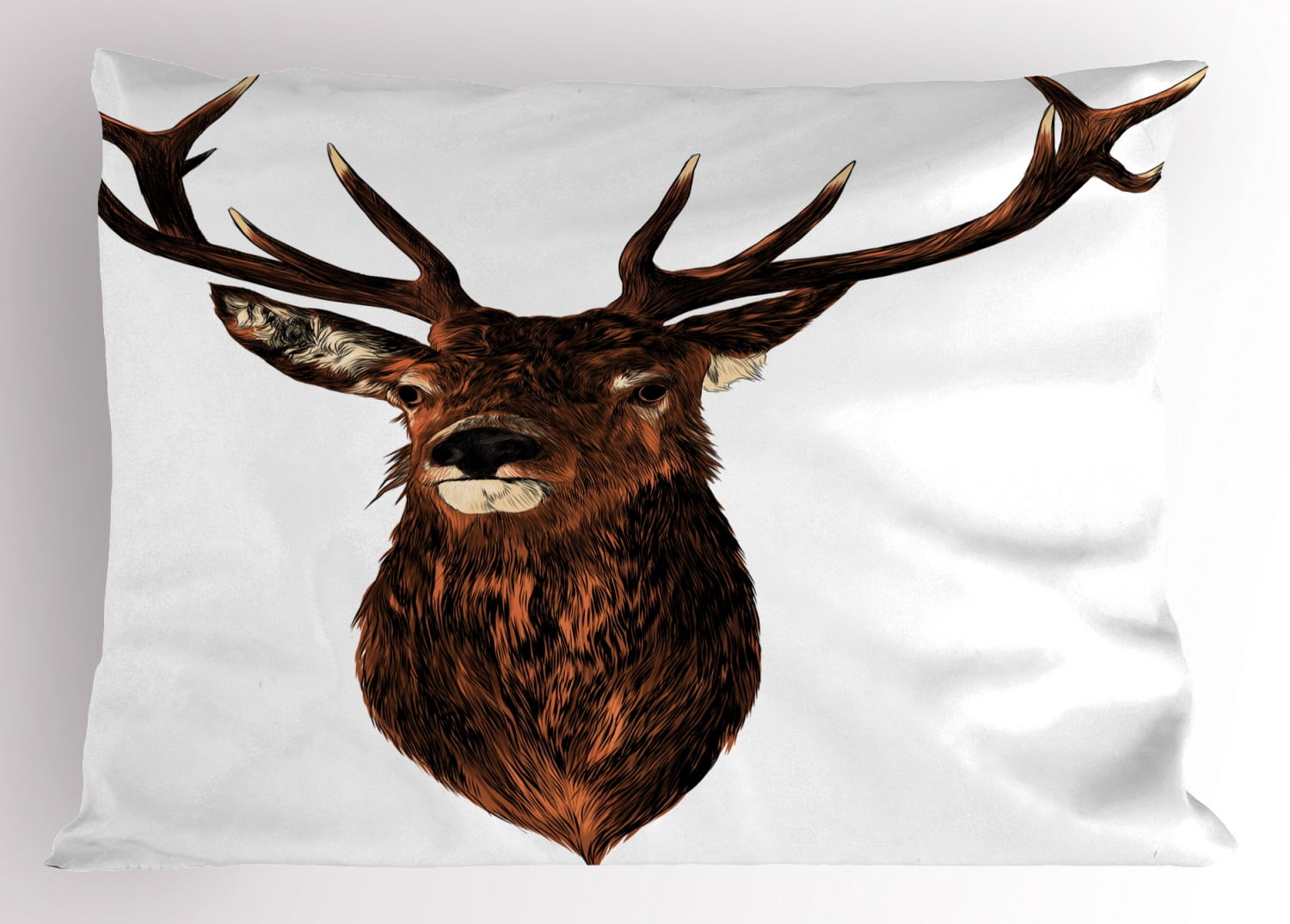Deer Hunting Pillow Sham, Stuffed Animal Head Rustic Graphic Pattern