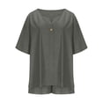 thumbnail image 6 of Two Piece Sets For Women Summer Linen Casual Outfit Plus Size Loose Fit Short Sleeve Shirts & Wide Leg Shorts Sets,Army Green,XL, 6 of 7