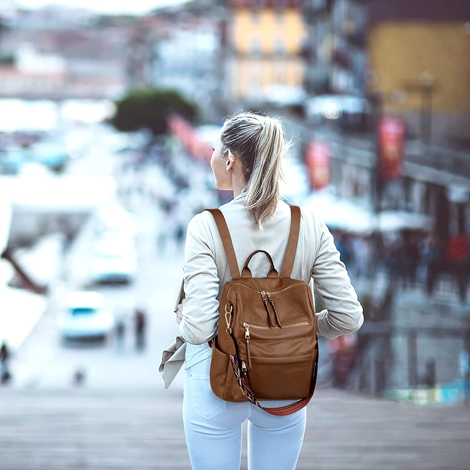 XICEN Backpack Purse for Women Stylish Vegan Leather Shoulder Bag Designer Travel Purse with Detachable Colorful Strap Brown Walmart