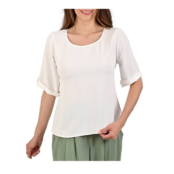 Blusa George para Mujer, Blusa Manga Amplia 3/4 Cuello Redondo Blanco Talla G