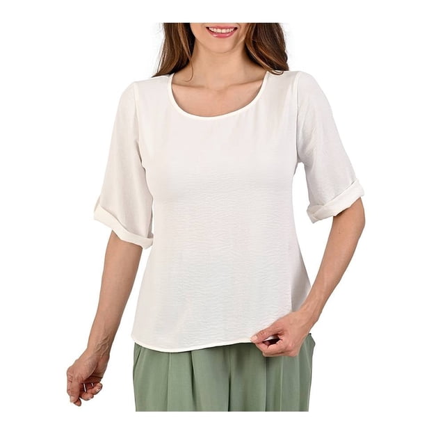 Blusa George para Mujer, Blusa Manga Amplia 3/4 Cuello Redondo Blanco Talla G