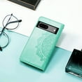 thumbnail image 6 of SaniMore for Google Pixel 7A 6.1" 2023 Wallet Case with Embossed Mandala PU Leather Flip Protection Wrist Strap Credit Card Holder Pocket Kickstand Shockproof Case, Green, 6 of 9