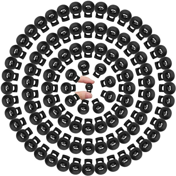Botones de cordón 100 piezas Cerradura de cordón de plástico negro para mochila con cordón Suministros para manualidades Negro