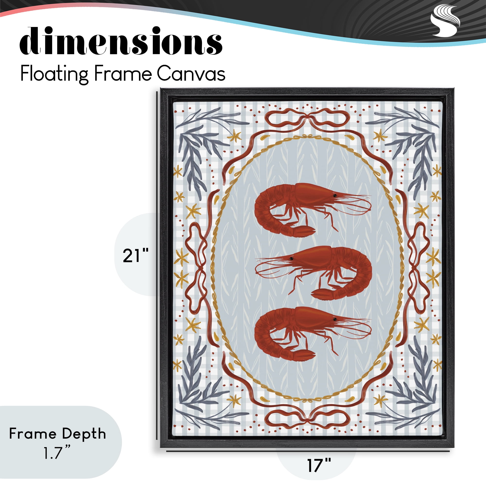 Stupell Industries Three Red Prawns on Gingham Black Framed Floater Canvas Wall Art, design by Vero Illustrates
