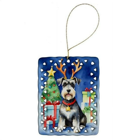 Carolines Treasures DAC7861CO2 3.4 x 2.6 in. Schnauzer Christmas Reindeer Porcelain Ornament