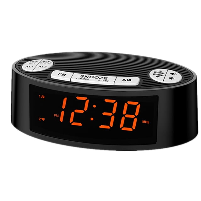 iTOMA Radio despertador AM/FM con alarma dual, temporizador de apagado y funciones de repetición, pantalla LED naranja, opción de atenuación de 4 niveles CKS3301U