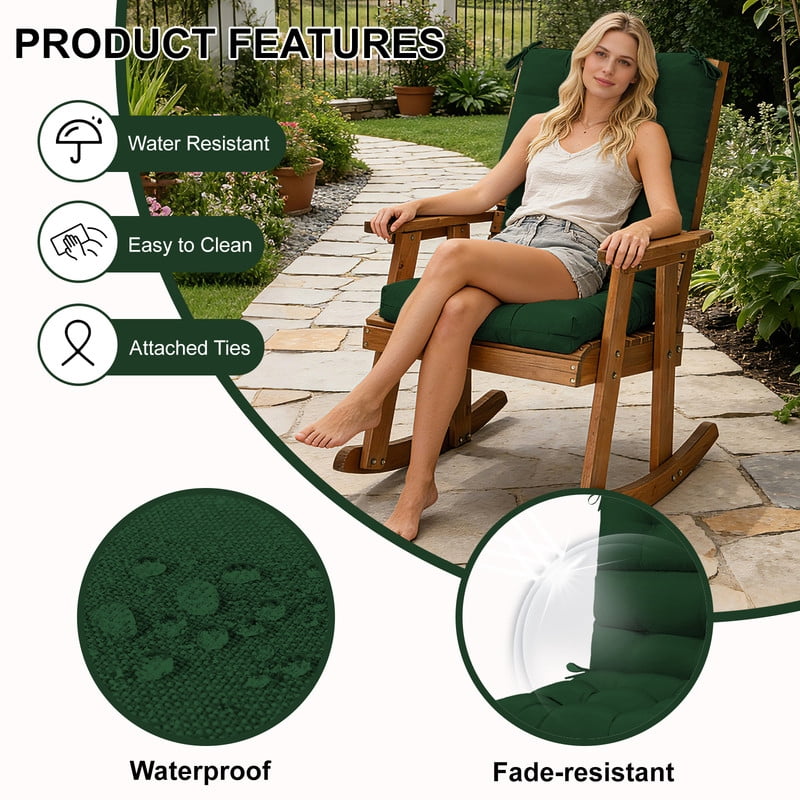 2pcs Rocking Chair Cushions Outdoor High Back Patio Cushion with Ties, Waterproo Seat and Back Replacement Cushion set