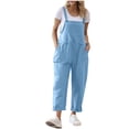 thumbnail image 2 of Tdoqot Womens Cargo Jumpusits with Pocekts- Casual Sleeveless Summer Cotton Linen Overalls Workwear Light Blue Size S, 2 of 7