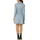 thumbnail image 3 of Vestido azul de mujer con cuello de solapa de ante sintético, manga larga y cremallera asimétrica, 3 of 5