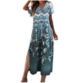 thumbnail image 1 of Vestido Corto de Verano, Cuello en V Impreso Ajustado Suelto con Hendidura Lateral, Moda Casual de Manga Corta de las Señoras, 1 of 1